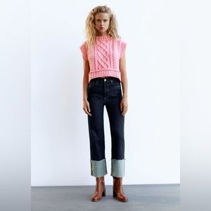 ZARA CABLE KNIT VEST Pink S